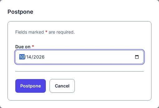The Postpone dialog, asking for the new due date