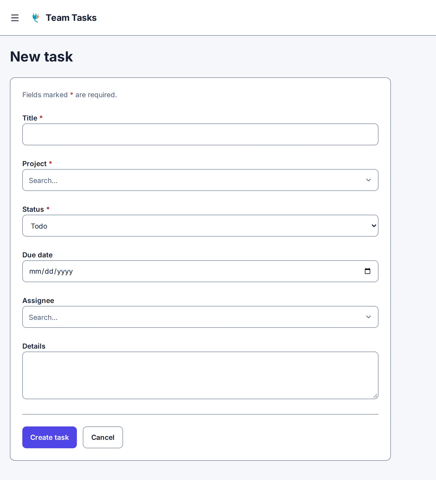 The app's /admin/tasks/new page before the change