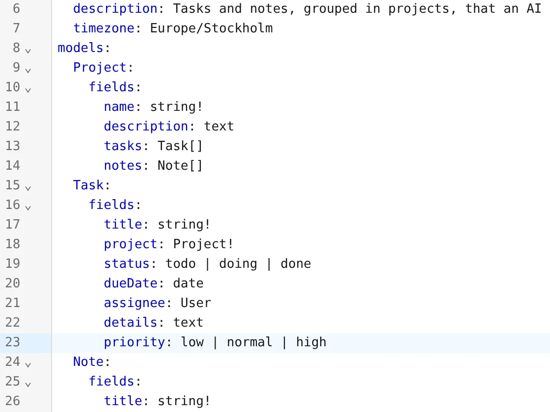 smithable.yml in Studio's editor with the new line "priority: low | normal | high"