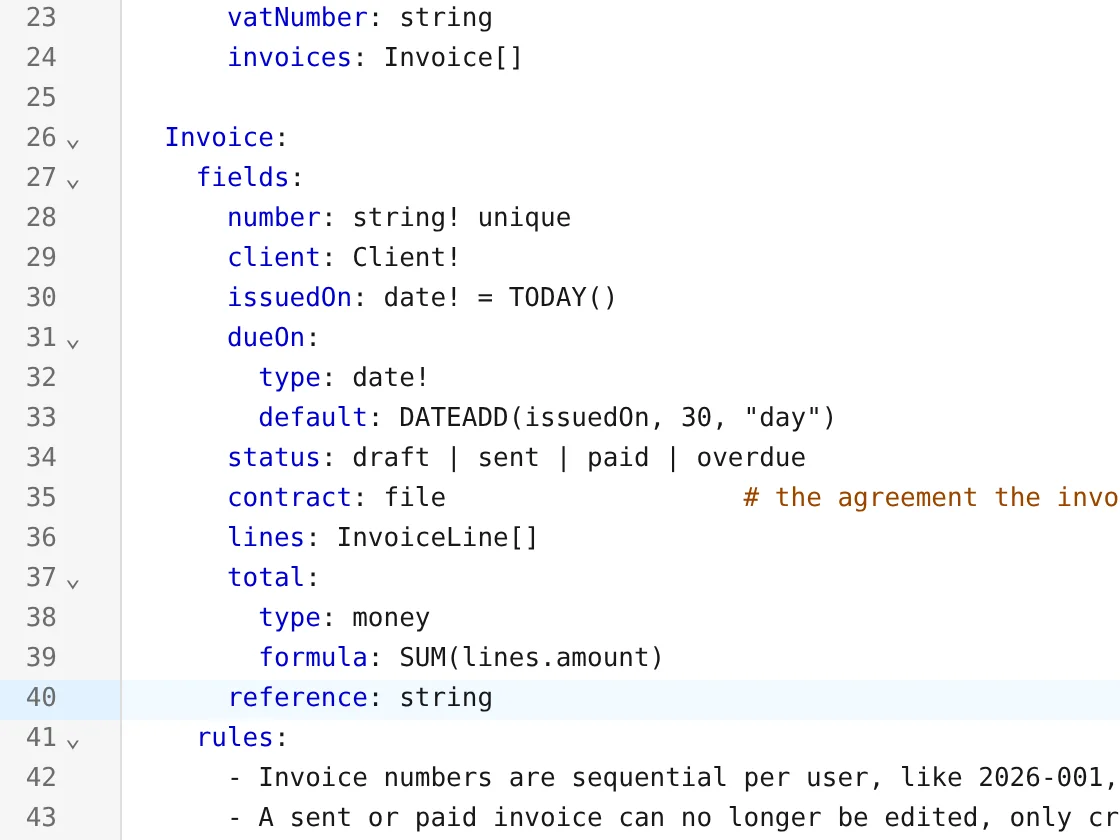 smithable.yml in Studio's editor with the new line "reference: string"