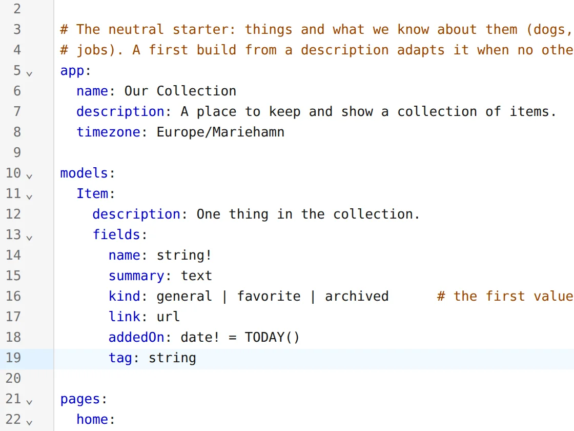 smithable.yml in Studio's editor with the new line "tag: string"