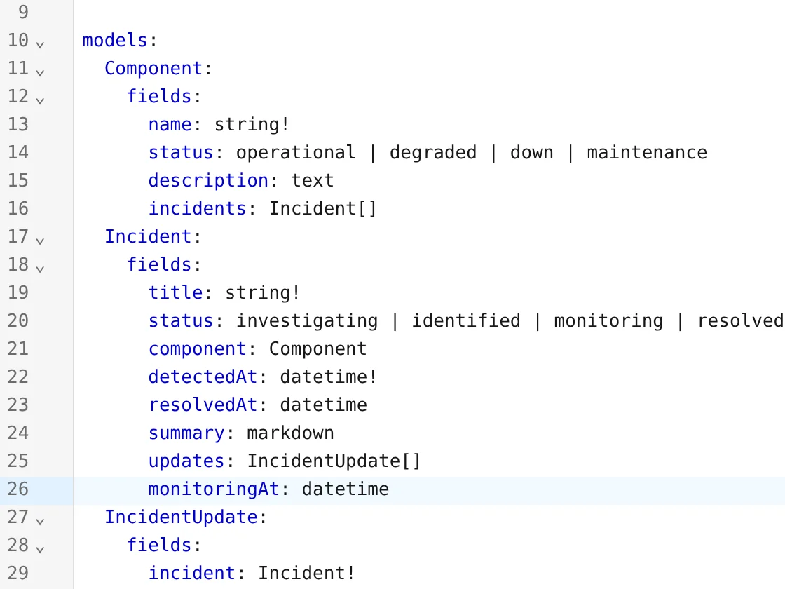 smithable.yml in Studio's editor with the new line "monitoringAt: datetime"