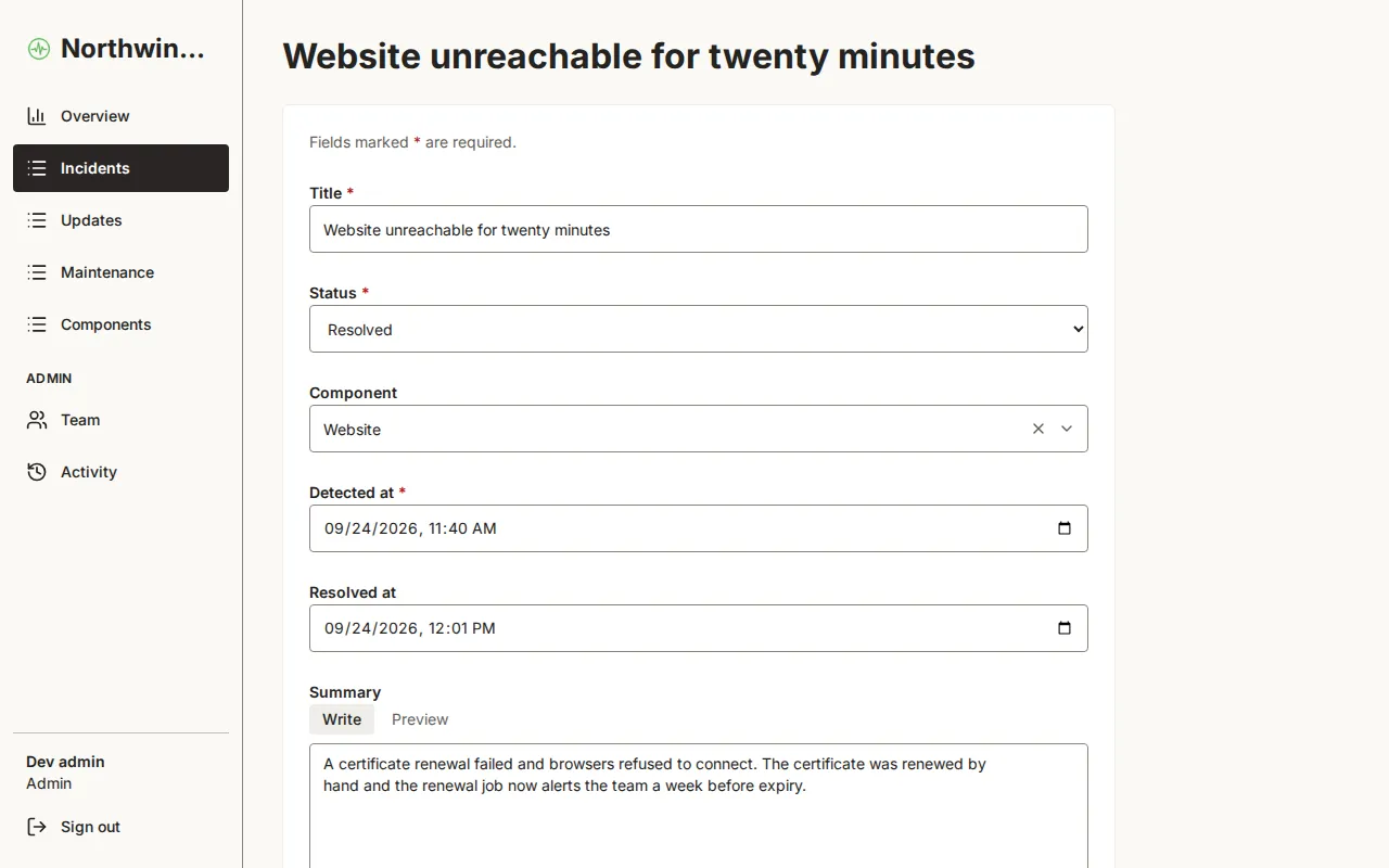 The Status page starter, picture 2